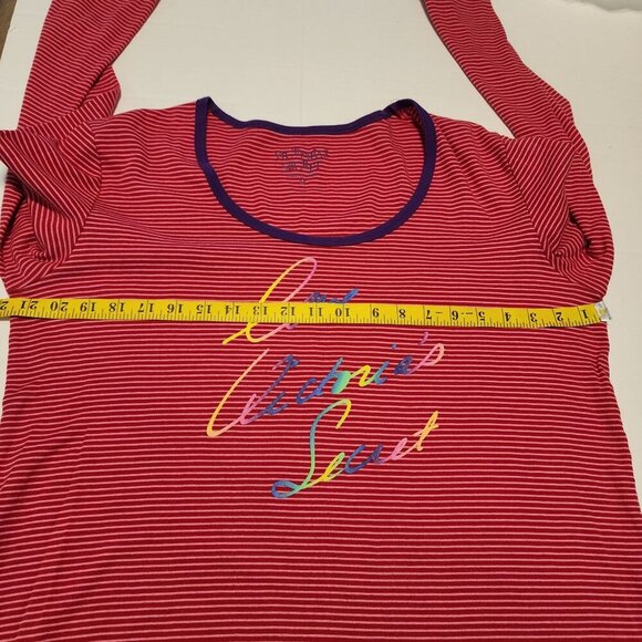 Victoria's Secret sz M long sleeve sleeping dress shirt rainbow stripes red - Picture 8 of 10
